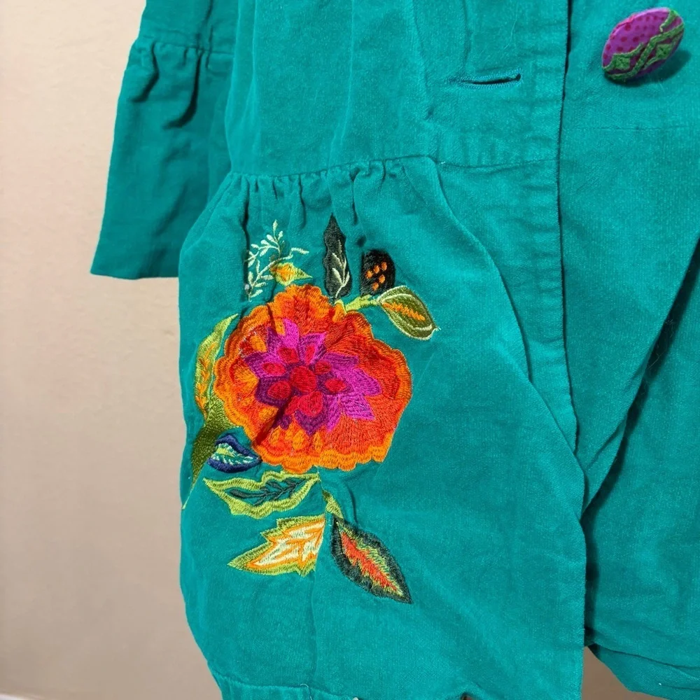 Whimsical vibrant green Judith March coat Measure Like Small Satin lined Boho - Picture 3 of 15